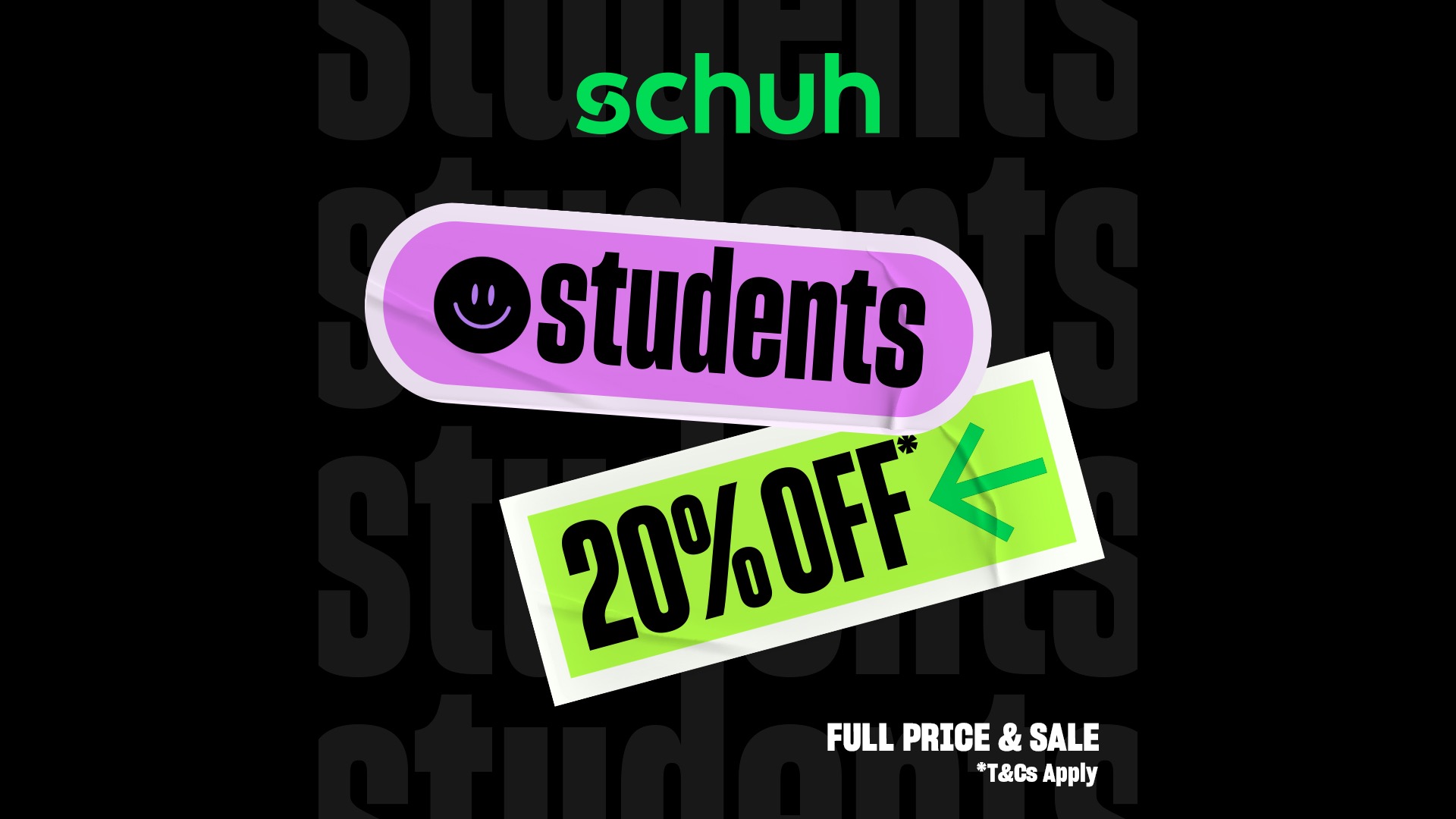 schuh students get 20% off, full price and sale, T&Cs apply